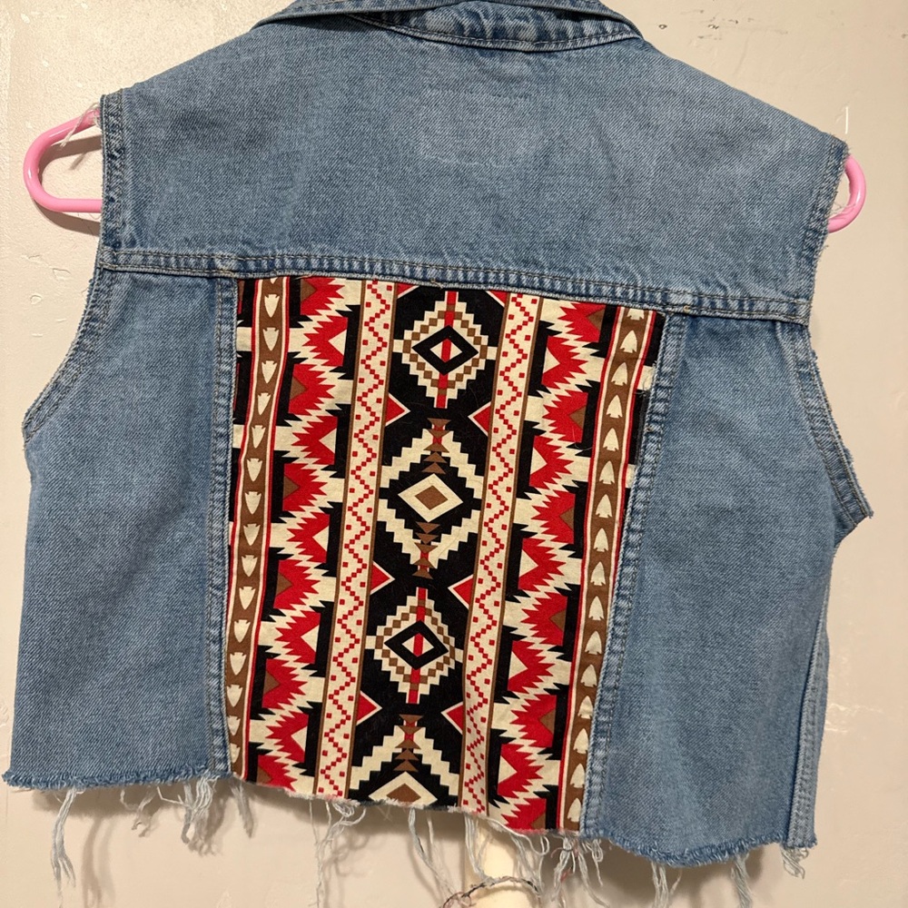 Denim Vest with Tribal Pattern